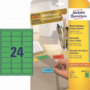 Avery Zweckform 480 étiquettes enlevables vertes, format 63,5 x 33,9 mm (20 feuilles A4 / cdt) - vert L6033-20