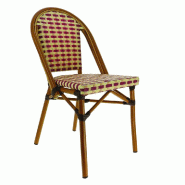 Chaise extérieure empilable BEAULIEU assise/dossier tressés beige/bordeaux/crème