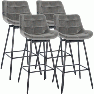 CLP Lot de 4 tabourets de bar Weston pivotants Velours HBT: 105x49x56 cm Gris Velours - gris textile 327344