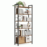 Helloshop26 - Étagère à 6 niveaux bibliothèque avec cadre en acier pour salon bureau entrée style industriel 80 x 30 x 186 cm marron 12_0005452 -