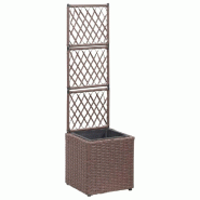 Helloshop26 - Jardinière lit surélevé plantes fleurs jardin treillis 1 pot 30 x 30 x 107 cm résine tressée marron 02_0001270 - marron 3000076401531