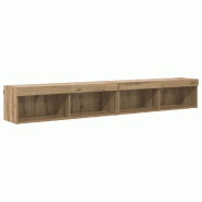 Helloshop26 - Lot de 2 meubles TV muraux pratiques modernes 100 x 30 x 30 cm avec bandes LED en bois d'ingénierie chêne artisanal 02_0052830 - Bois