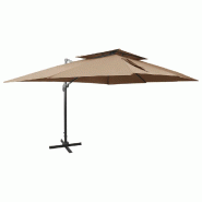 Parasol de jardin en porte-à-faux avec double toit taupe Modèle Titan Prestige Plus - 312375
