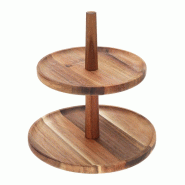 WellHome - Présentoir alimentaire à 2 niveaux en bois d'acacia 23x23cm - marron WH16741