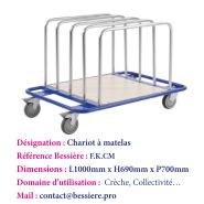 Chariot à matelas - roulettes multidirectionnelles avec frein - pour crèches et collectivités