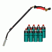 Désherbeur thermique à gaz 1100W + 8 cartouches de gaz Butane Brule Herbes Allumage piezo + Adaptateur multicartouche INTEC - noir 3701599339706