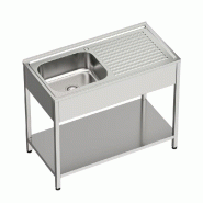 Évier avec cuve à gauche et égouttoir, avec bandeau frontal et étagère inférieure, acier inoxydable | 850 x 1000 x 500 mm | Gasfrit - inox gf3205