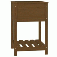 Helloshop26 - Jardinière bac lit surélevé plantes fleurs terrasse jardin avec étagère 54 x 54 x 81 cm bois de pin marron 02_0038393 - 3000214223209