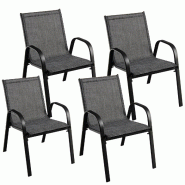 Helloshop26 - Lot de 4 chaises de jardin empilables 83 x 67 x 55 cm confort ergonomique design moderne en acier noir et tissu gris 20_0012590 - noir a