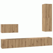 Helloshop26 - Meuble TV mural 4 pcs rangement pratique design minimaliste salon 200 x 30 x 30 cm en bois d'ingénierie chêne 02_0056026 - Bois massif