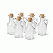 Lot de 6 petites bouteilles verseuses en verre 100 ml avec bouchon en liège – pour huile, vinaigre, liqueur et sirop - transparent verre FN36130-6