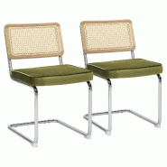 Oviala Business Lot de 2 chaises en acier et velours vert olive - vert 114860