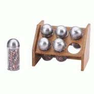 Renberg - Ensemble de 6 pots à épices (18 x 13,5 x 14,5 cm) en bambou, verre et acier inoxydable - marron Q1783