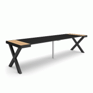 SKRAUT HOME Table console extensible, 300, Pour 14 personnes, Pieds bois massif, Chêne et noir - beige Bois manufacturé 349_25