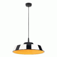 Zafferano Circus Lampe à Suspension LED 8W Céramique Made in Italy Diamètre 35 cm Finition Jaune Design Rayures Blanches et Noires Intérieurs Él�