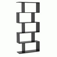 COSTWAY Bibliothèque, 5 niveaux, bois, bureau, séparateur salon/chambre, 70x23,5x158 cm (Noir) - noir matière synthétique ON32776PW