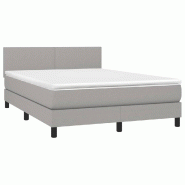 Décoshop26 - Cadre de lit LED avec sommier tête de lit matelas 140x190 cm tissu gris clair TDL0208570 - gris 3001548147766