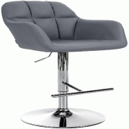 Décoshop26 - Tabouret de bar chaise haute x1 fonction rotation 360° en PVC gris avec coutures décoratives piètement métal chromé 10_0005257 - gr