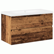 Helloshop26 - Meuble lavabo avec bassin intégré mural 80 x 38,5 x 45 cm rangement spacieux style vintage en bois vieux bois 02_0055848 - Bois massif