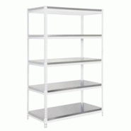 PROREGAL Étagère pour Charges Lourdes METAL YETI LIGHT FIVE | HxLxP 200x120x60cm | 300kg par Niveau | Blanc - blanc métal PR_RS146-20 PROREGAL Étagère pour Charges Lourdes METAL YETI LIGHT FIVE | HxLxP 200x120x60cm | 300kg par Niveau | Blanc - blanc métal PR_RS146-20