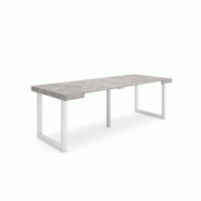 SKRAUT HOME Table console extensible, 220, Pour 10 personnes, Pieds bois massif, Ciment - gris Bois manufacturé 303_18