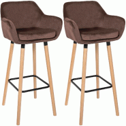 Décoshop26 - Lot de 2 tabourets de bar design scandinave en velours marron cadre en bois repose-pieds en métal 10_0006589 - marron métal 3000265652652