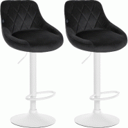 Décoshop26 - Lot de 2 tabourets de bar pivotant hauteur réglable en velours noir surpiqûres décoratives cadre en métal blanc 10_0005574 - blanc m