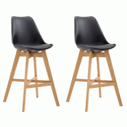 Décoshop26 - Lot de 2 tabourets de bar scandinaves coque plastique et PVC noire et pieds en bois massif 10_0006030 - noir Bois massif 3000265347480 Décoshop26 - Lot de 2 tabourets de bar scandinaves coque plastique et PVC noire et pieds en bois massif 10_0006030 - noir Bois massif 3000265347480