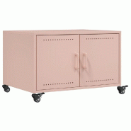 Décoshop26 - Table basse sur roulettes avec compartiment avec portes design industriel 68 x 50 x 43,5 cm acier rose DEC039915 - acier 3000264660955