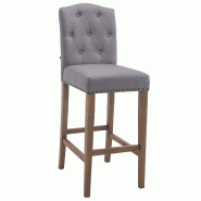 Décoshop26 - Tabouret de bar x1 dossier haut assise en tissu gris clair capitonné pieds en bois marron clair 10_0006567 - marron Bois massif 3000265