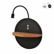 Dual - Applique murale avec étagère et lumière LED 15W Fabas Luce Touch variateur - Noir mat avec bois USB intégré - noir 8019282539971