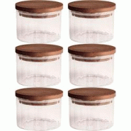 Ensemble pots en verre avec couvercle bois 6 pots ronds - Liny Hanah Home - marron 8684284028121 Ensemble pots en verre avec couvercle bois 6 pots ronds - Liny Hanah Home - marron 8684284028121