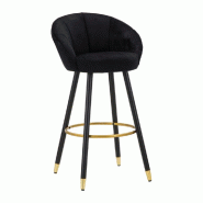Mauro Ferretti Tabouret De Bar Prague En Velours Noir Et Bois - 55 X 56 X 104 Cm - Pieds Ornés De Détails Dorés Et Repose-Pieds Circulaire, Style G Mauro Ferretti Tabouret De Bar Prague En Velours Noir Et Bois - 55 X 56 X 104 Cm - Pieds Ornés De Détails Dorés Et Repose-Pieds Circulaire, Style G
