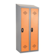 Vestiaires monobloc Confort Industrie salissante 2 cases, toit incliné, gris / orange Vestiaires monobloc Confort Industrie salissante 2 cases, toit incliné, gris / orange