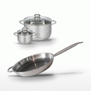 Batterie de cuisine avec 1 poêle de cuisson 32 cm et 2 faitouts 12/24 cm en acier et inox sans PFAS Elo Collection Relief Solution Brillant - gris 31_0