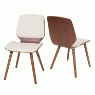 Décoshop26 - Lot de 2 chaises de salle à manger bois courbé design rétro aspect noyer assise en PVC crème 04_0000336 - beige Bois massif 3000252578989