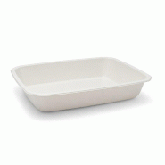ECOLOMIQUE - 60 Pcs - Barquette scellable pulpe laminée PLA "gastronorme" 1/2 325x265mm H52mm 3000ml - blanc Bagasse 210GNP1252F
