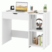 Helloshop26 - Bureau informatique avec plateau relevable 100 x 49 x 75 cm ergonomique moderne en bois aggloméré blanc 20_0010914 - blanc métal 3000