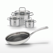 Lot de 3 Faitouts 12/14/20cm et Poêle 28cm Elo Relief Evolution - gris inox 3176239957419