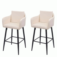 Mendler Lot de 2 tabourets de bar HWC-H93, chaise de bar tabouret de comptoir, repose-pieds en métal ~ simili cuir beige crème - beige matière synt