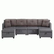 Merax Canapé U modulaire 6 en 1 avec rangement, canapé-lit en velours et velours côtelé, pour 4 à 6 personnes, gris - gris ZR9367890G