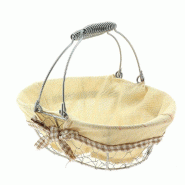 Panier ovale "Bocage" métal grillagé argent tissu écru 28x20x10cm - par 20