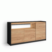 SKRAUT HOME Buffet salon et cuisine, 156x80x37 cm, 3 Portes, LED, Chêne et noir - beige Bois manufacturé 699_2