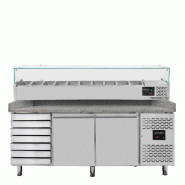 Vaiotec Table réfrigérée à pizza EASYLINE 800 / 2 portes & 7 tiroirs "gris" avec bac de refroidissement GN1/4 - argenté inox 11261