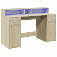 Bureau avec lumières LED chêne sonoma bois d'ingénierie Modèle Atlas Office Pro Nordique - 8721158402578