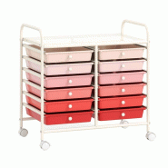 COSTWAY Chariot avec 12 tiroirs empilables, chariot à tiroirs, conteneur roulant avec cadre métallique et étagère, 64 x 38 x 62 cm (rose) - rose p