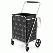 COSTWAY chariot de courses pliable sur roulettes avec sac Oxford amovible et 2 paniers, argent - argenté métal FM32268EX