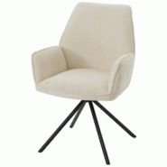 Décoshop26 - Chaise de salle à manger avec accoudoir assise rotatif en tissu chenille crème cadre trépied 04_0006278 - 3000261683995 Décoshop26 - Chaise de salle à manger avec accoudoir assise rotatif en tissu chenille crème cadre trépied 04_0006278 - 3000261683995