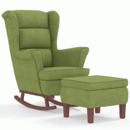 Décoshop26 - Fauteuil à bascule d'allaitement rembourré relax pour salon avec pieds en bois et repose-pieds tissu vert clair vert DEC028768 - Bois