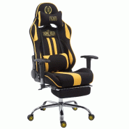 Décoshop26 - Fauteuil de bureau chaise gamer avec repose-pieds extensible en tissu noir / jaune et métal chromé 10_0002741 - jaune métal 3000251189384
